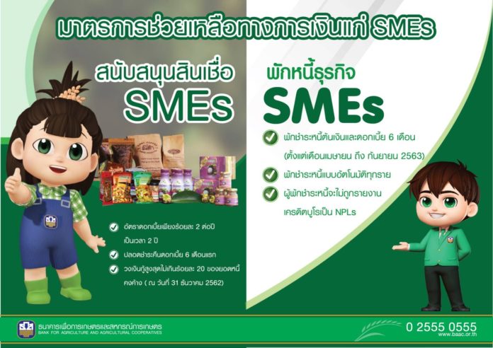 ธ.ก.ส. พักต้นเงินและดอกเบี้ย ให้กับ SMEs เกษตร พร้อมมอบสินเชื่อดอกเบี้ยต่ำ 2% ต่อปี ปลอดดอกเบี้ย 6 เดือนแรก