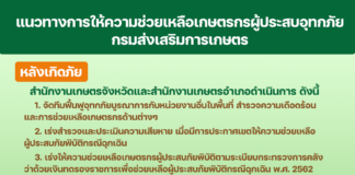 กรมส่งเสริมการเกษตรเผยแนวทางการช่วยเหลือเกษตรกรผู้ประสบภัยน้ำท่วม ย้ำเจ้าหน้าที่ต้องดำเนินการช่วยเหลือเกษตรกรผู้ประสบอุทกภัยให้เป็นระบบ ชัดเจน และรวดเร็ว