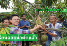 ได้ฤกษ์ตัดทุเรียนลอยน้ำลูกแรกที่ทองผาภูมิ คุณตาปี๊ดปลื้มสุดๆ ผู้ว่าฯส่งนายอำเภอมาช่วยตัด..
