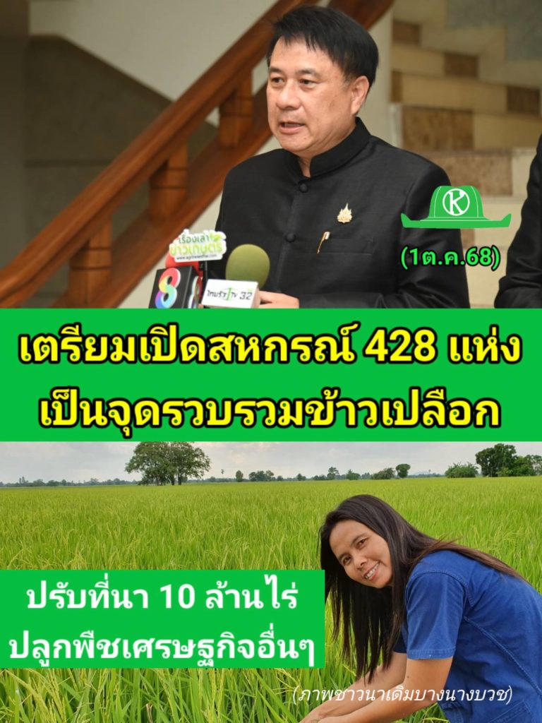 “รมช.นเรศ” เผยพร้อมเปิดจุดรวบรวมข้าวทั่วประเทศ   หนุนสหกรณ์พยุงราคาชะลอการขาย เร่งดันข้าวคุณภาพ คาร์บอนต่ำ ยกระดับรายได้ชาวนา