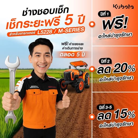 สยามคูโบต้า เดินเกมรุกตอกย้ำเบอร์หนึ่งตลาดเครื่องจักรกลการเกษตร ชูแคมเปญ “แคร์อุ่นใจ 5 ปี” กลยุทธ์บริการหลังการขาย สู่บทบาท Trusted Partner เสริมความเชื่อมั่นเกษตรกร พร้อมเสริมไลน์อัปผลิตภัณฑ์ หนุนตลาดสมาร์ทฟาร์มมิ่งเติบโต