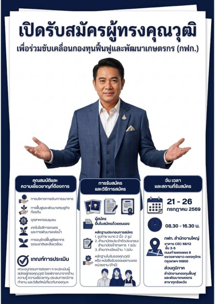 กฟก. เปิดรับสมัคร “ผู้ทรงคุณวุฒิ” ในคณะกรรมการกองทุนฯ ยื่นใบสมัคร 26 ก.ค.นี้ วันสุดท้าย